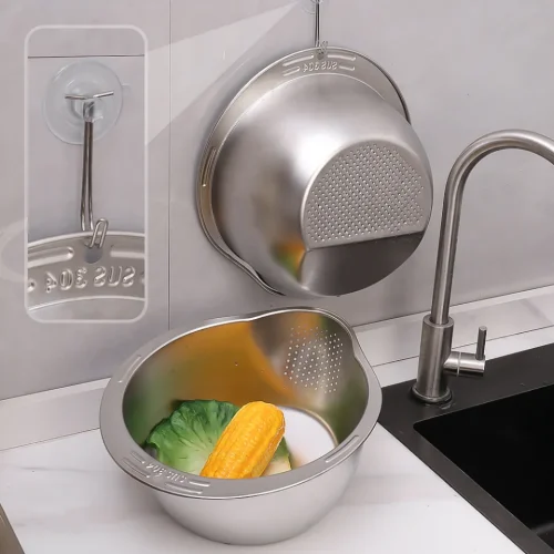 রাইস ওয়াশার ছাঁকনি বাটি স্টেইনলেস স্টিলের চাল ধোয়ার বাটি চাল চালনি কোলান্ডার ফল এবং সবজি ছাঁকনি রান্নাঘরের সরঞ্জাম