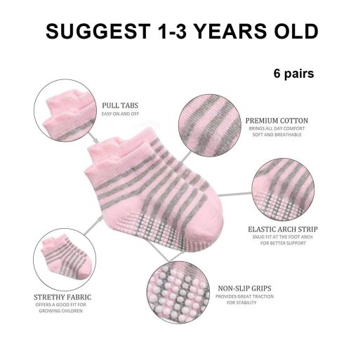 3a617db1-4a0c-4c44-98b8-668aec4928 1 Pairs Baby Socks With Non-Slip Grips, Baby Non-skid Socks Toddler Newborn Infant Non Slip Socks with Grips Anti-Slip Girls Boys Ankle Socks