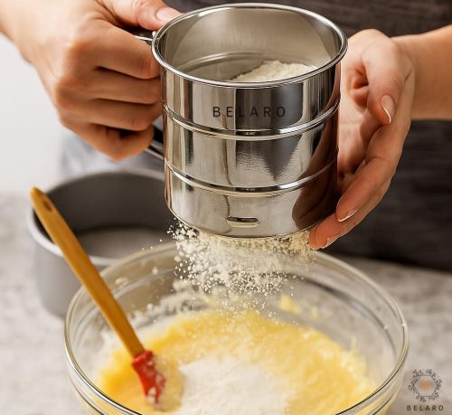 Flour Sifter, Stainless Steel Sifter for Baking, Double Layer Fine Mesh Baking Sifter, One Hand Press Crank Sifter for Powdered Sugar Shaker Duster, Flour Sieve Sifter for Baking Cakes Rondauno