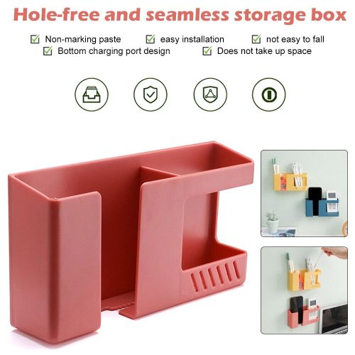 5fa0ff49-0327-45c5-8a13-b00c731c34ec ওয়াল মাউন্ট মোবাইল এবং রিমোট হোল্ডার, 2-ইন-1 মোবাইল ফোন চার্জিং স্ট্যান্ড এবং বহুমুখী স্টোরেজ হোল্ডার বন্ধনী