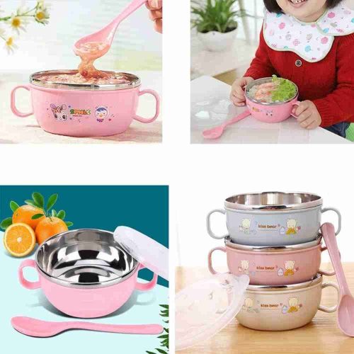 d6c98628-afeb-4d6f-b404-7351c0dc5b7d Stainless Steel Baby Feeding Bowl with Spoon Set