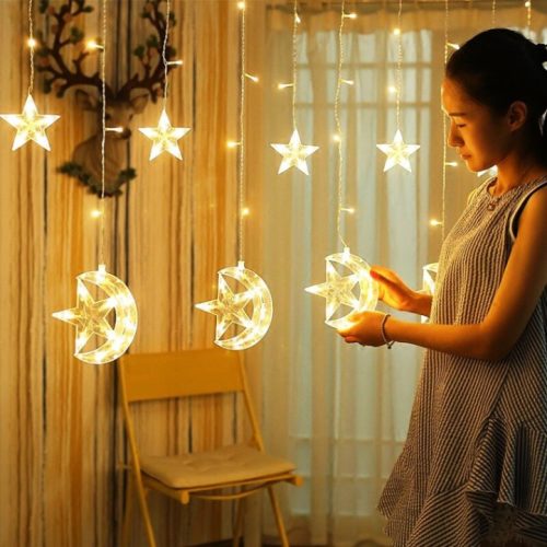 Big Star Curtain String Decoration Light-Golden