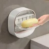 Wall Mounted Soap Box, Flip Lid Soap Dish with Drip Tray, No Drilling, Waterproof Soap Holder, Self-Adhesive Soap Dish, Soap Dish Soap Box for Bathroom, Kitchen, Shower, School,