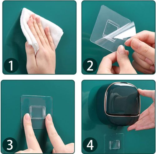 Wall Mounted Soap Box, Flip Lid Soap Dish with Drip Tray, No Drilling, Waterproof Soap Holder, Self-Adhesive Soap Dish, Soap Dish Soap Box for Bathroom, Kitchen, Shower, School,